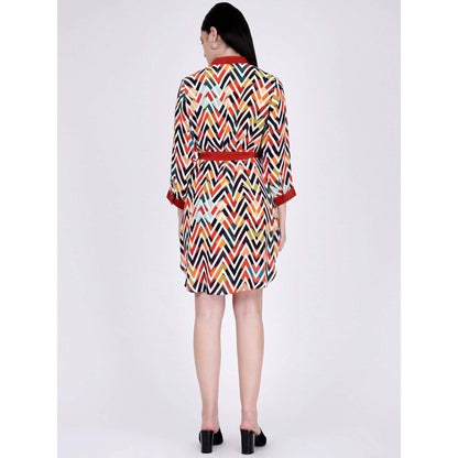 First Resort by Ramola Bachchan Red And White Chevron Shirt Dress (Set of 2)