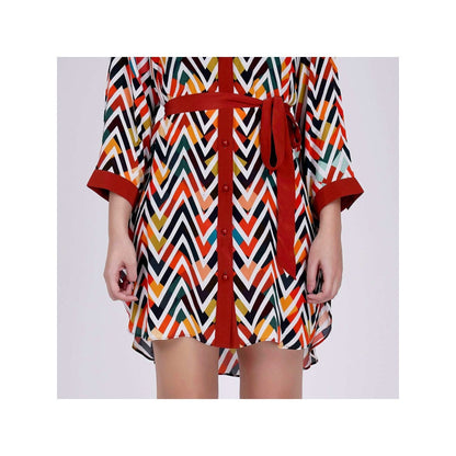 First Resort by Ramola Bachchan Red And White Chevron Shirt Dress (Set of 2)