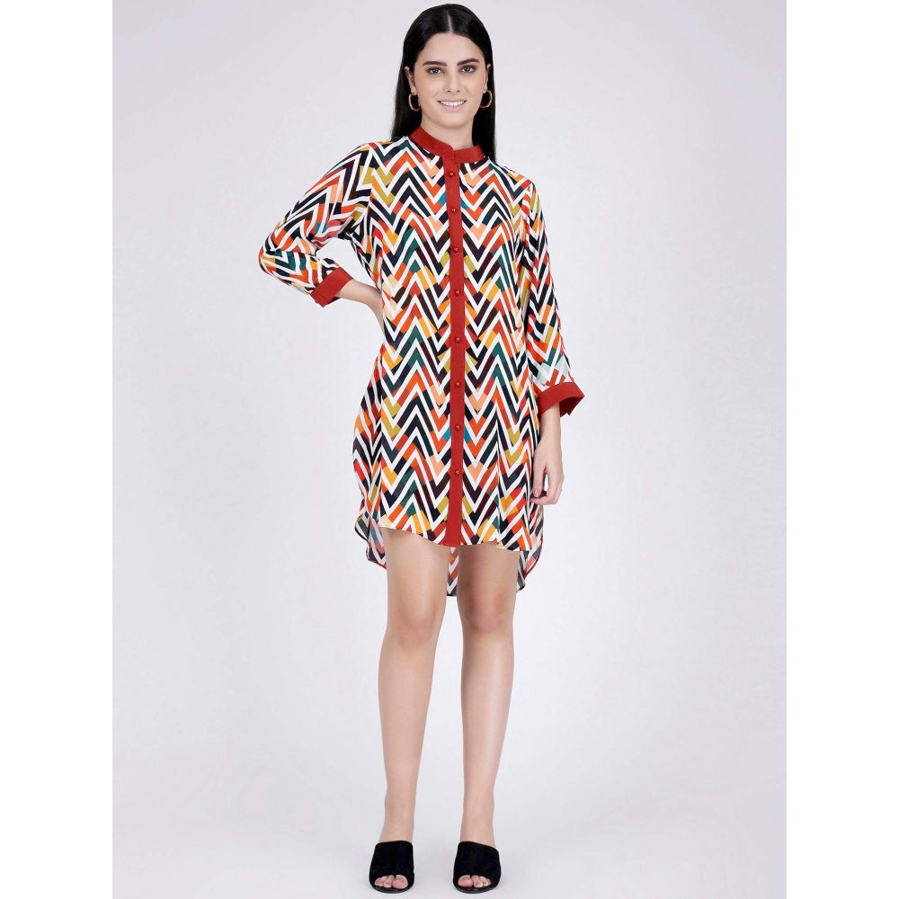 First Resort by Ramola Bachchan Red And White Chevron Shirt Dress (Set of 2)