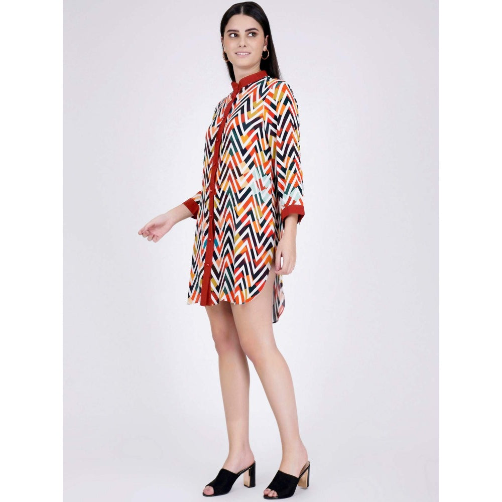 First Resort by Ramola Bachchan Red And White Chevron Shirt Dress (Set of 2)