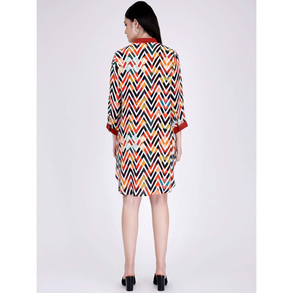 First Resort by Ramola Bachchan Red And White Chevron Shirt Dress (Set of 2)