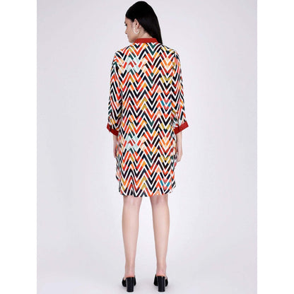 First Resort by Ramola Bachchan Red And White Chevron Shirt Dress (Set of 2)