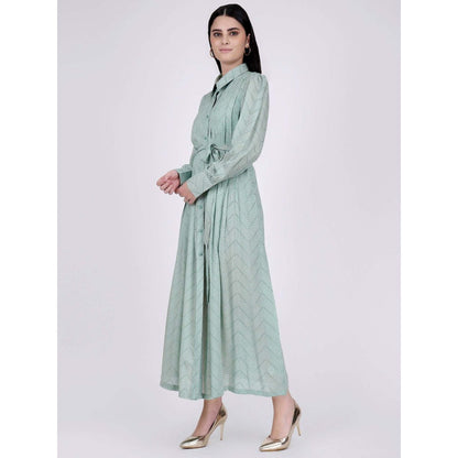 First Resort by Ramola Bachchan Green And White Chevron Maxi Dress (Set of 2)