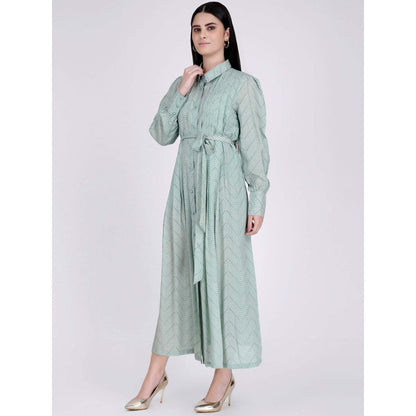 First Resort by Ramola Bachchan Green And White Chevron Maxi Dress (Set of 2)