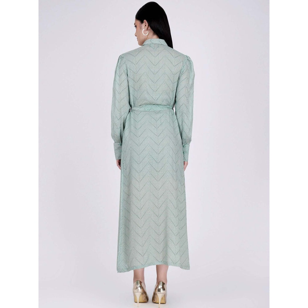 First Resort by Ramola Bachchan Green And White Chevron Maxi Dress (Set of 2)