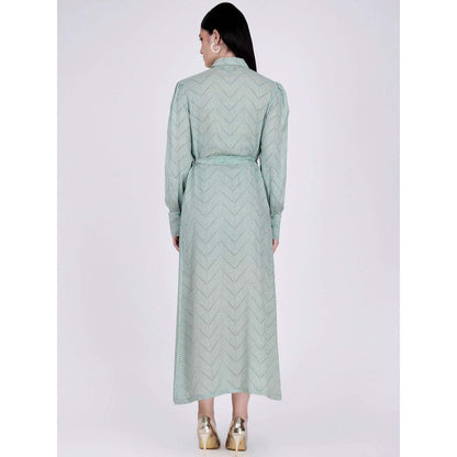First Resort by Ramola Bachchan Green And White Chevron Maxi Dress (Set of 2)