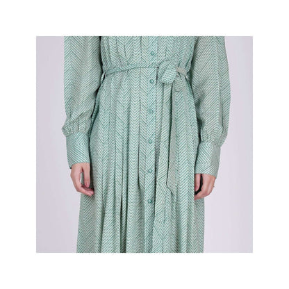 First Resort by Ramola Bachchan Green And White Chevron Maxi Dress (Set of 2)