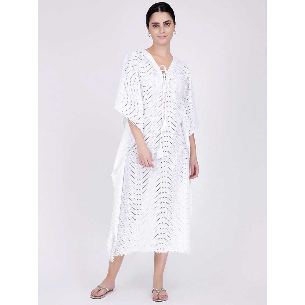 First Resort by Ramola Bachchan White Eyelet Full Length Kaftan