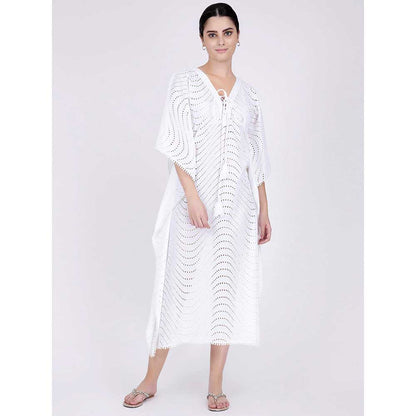 First Resort by Ramola Bachchan White Eyelet Full Length Kaftan