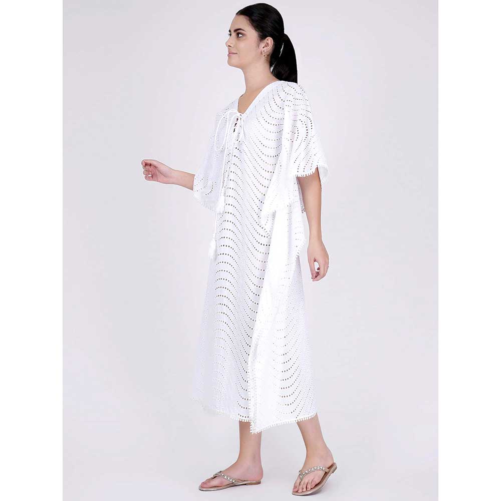 First Resort by Ramola Bachchan White Eyelet Full Length Kaftan