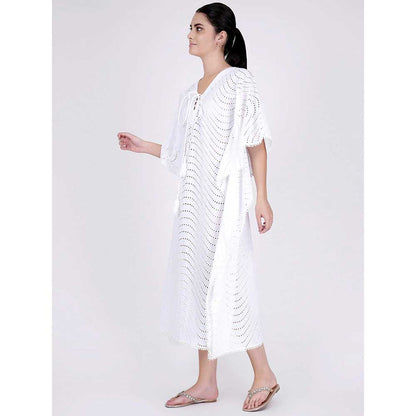 First Resort by Ramola Bachchan White Eyelet Full Length Kaftan