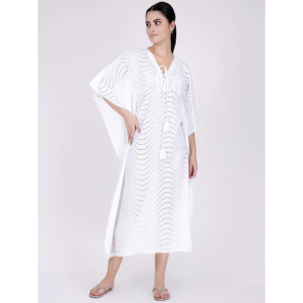 First Resort by Ramola Bachchan White Eyelet Full Length Kaftan
