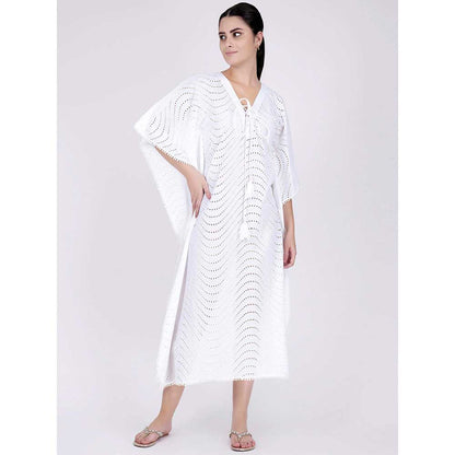 First Resort by Ramola Bachchan White Eyelet Full Length Kaftan