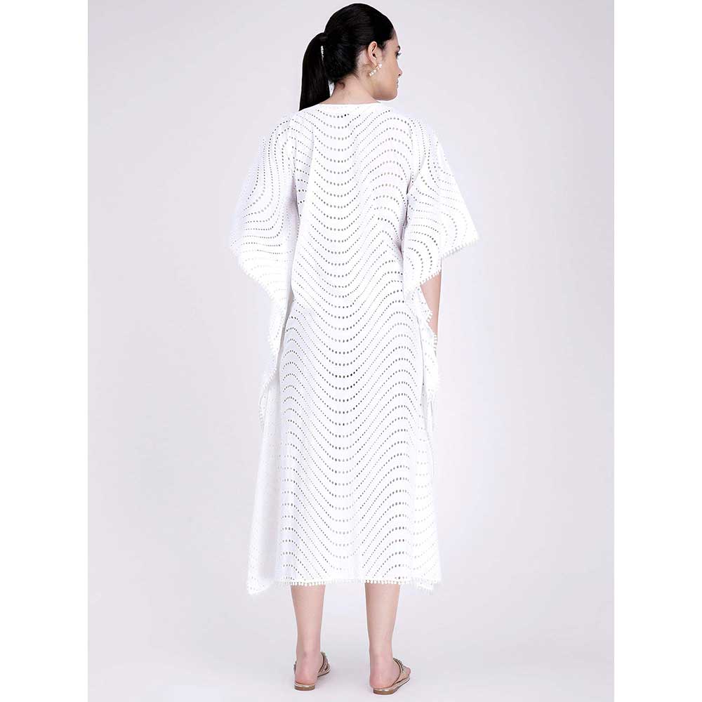First Resort by Ramola Bachchan White Eyelet Full Length Kaftan
