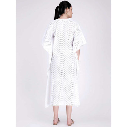 First Resort by Ramola Bachchan White Eyelet Full Length Kaftan
