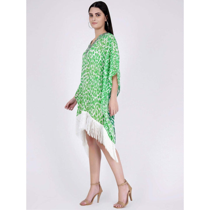 First Resort by Ramola Bachchan Green Embellished Animal Print Kaftan Dress