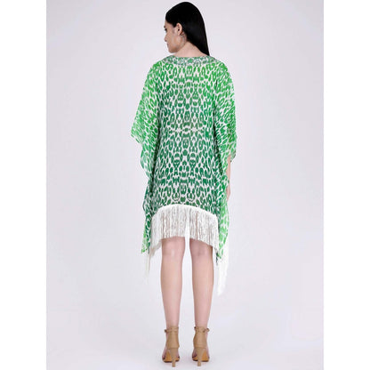 First Resort by Ramola Bachchan Green Embellished Animal Print Kaftan Dress