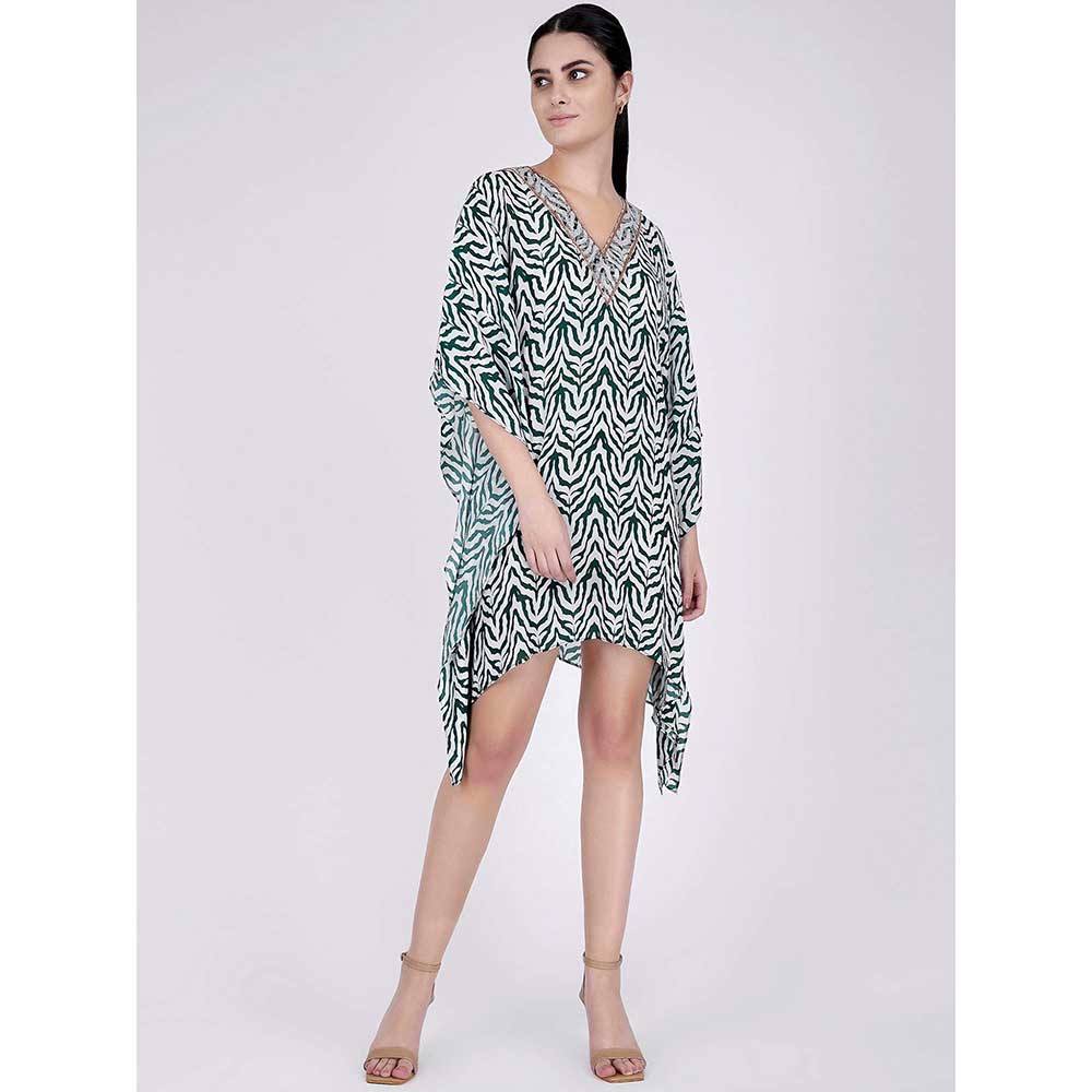 First Resort by Ramola Bachchan Green Zebra Print Kaftan Tunic