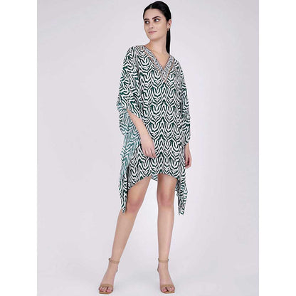 First Resort by Ramola Bachchan Green Zebra Print Kaftan Tunic