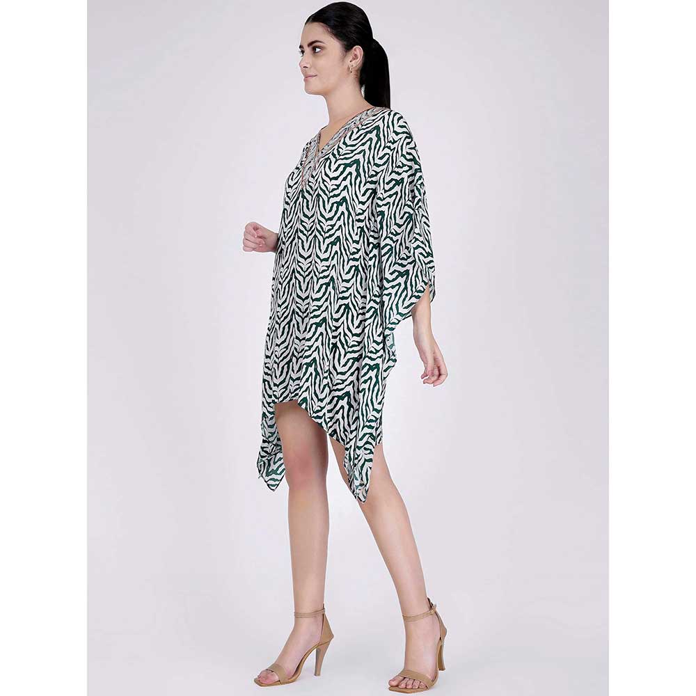 First Resort by Ramola Bachchan Green Zebra Print Kaftan Tunic