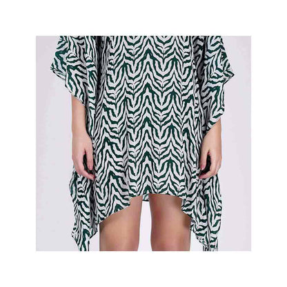 First Resort by Ramola Bachchan Green Zebra Print Kaftan Tunic