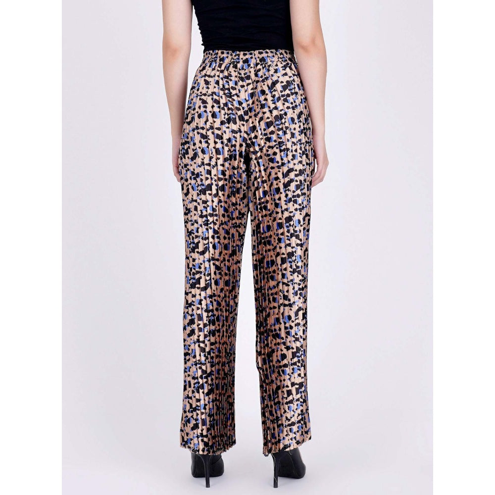 First Resort by Ramola Bachchan Beige Animal Print Knife Pleated Palazzo
