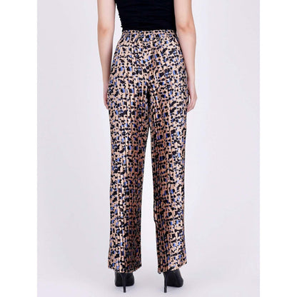 First Resort by Ramola Bachchan Beige Animal Print Knife Pleated Palazzo