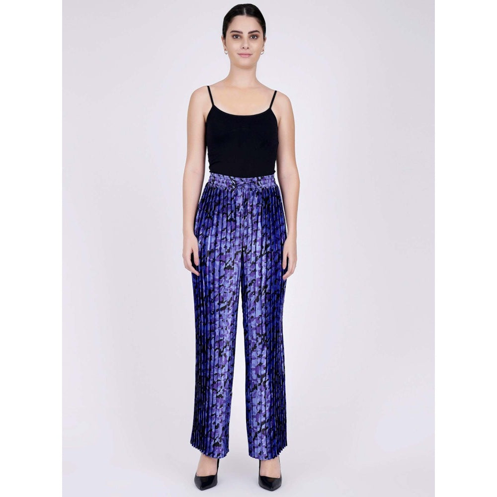 First Resort by Ramola Bachchan Blue Camouflage Print Knife Pleated Palazzo