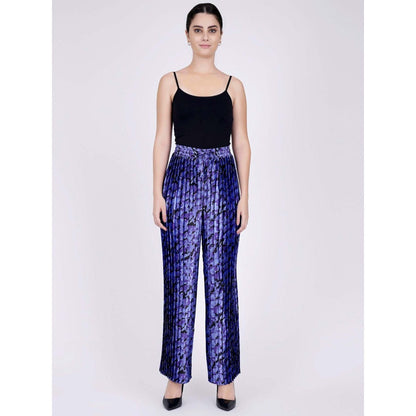 First Resort by Ramola Bachchan Blue Camouflage Print Knife Pleated Palazzo