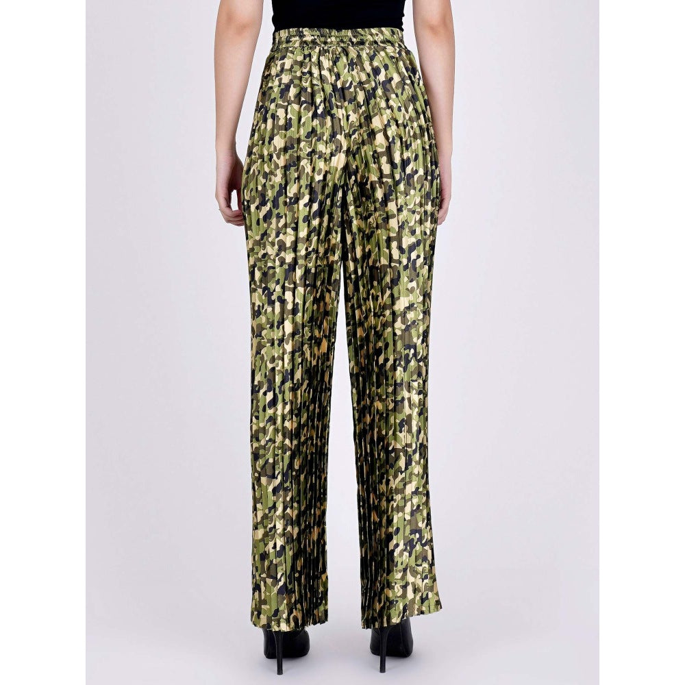 First Resort by Ramola Bachchan Forest Green Camouflage Print Pleated Palazzo