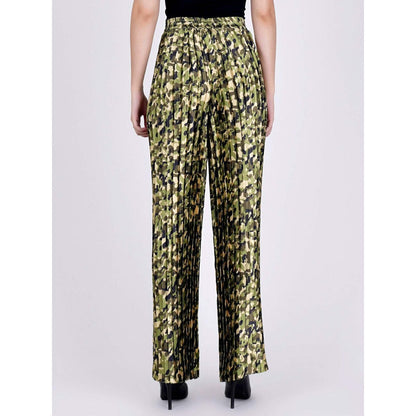 First Resort by Ramola Bachchan Forest Green Camouflage Print Pleated Palazzo