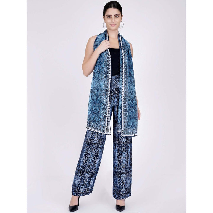 First Resort by Ramola Bachchan Blue Python Print Palazzo And Stole Set (Set of 2)