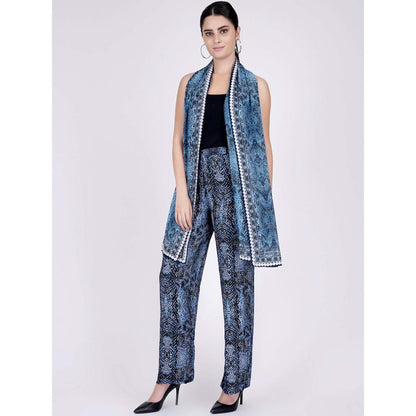 First Resort by Ramola Bachchan Blue Python Print Palazzo And Stole Set (Set of 2)
