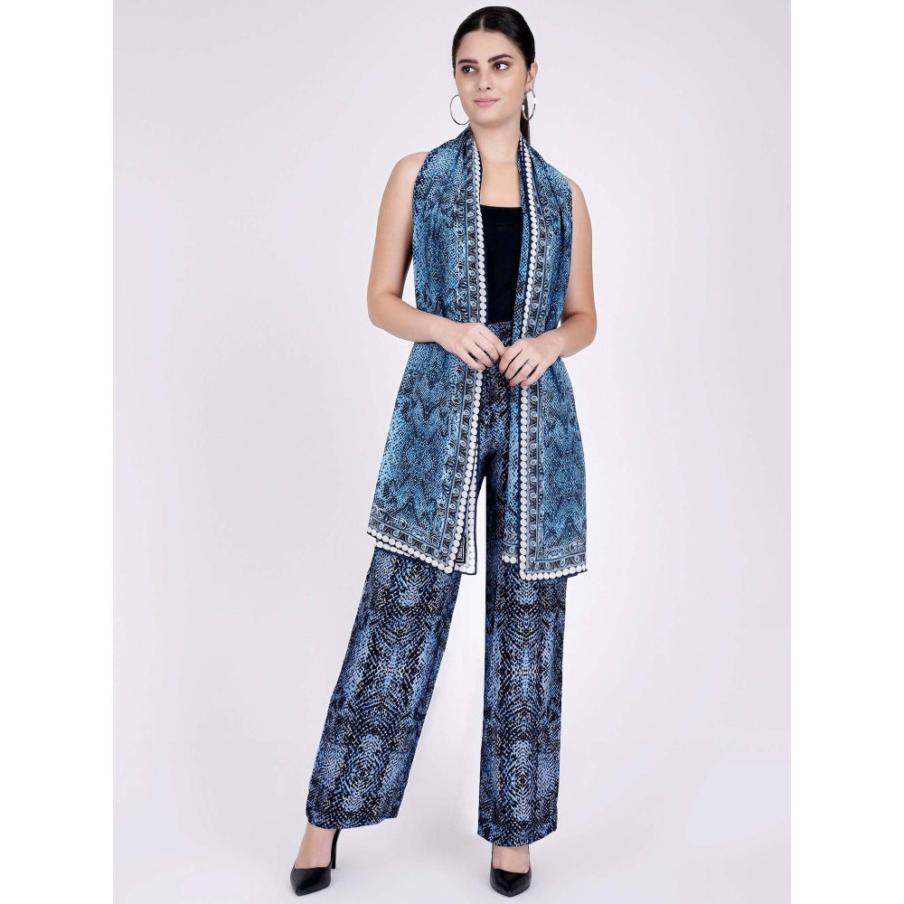 First Resort by Ramola Bachchan Blue Python Print Palazzo And Stole Set (Set of 2)