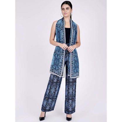 First Resort by Ramola Bachchan Blue Python Print Palazzo And Stole Set (Set of 2)