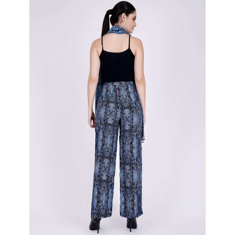 First Resort by Ramola Bachchan Blue Python Print Palazzo And Stole Set (Set of 2)
