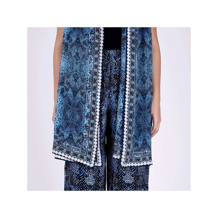 First Resort by Ramola Bachchan Blue Python Print Palazzo And Stole Set (Set of 2)