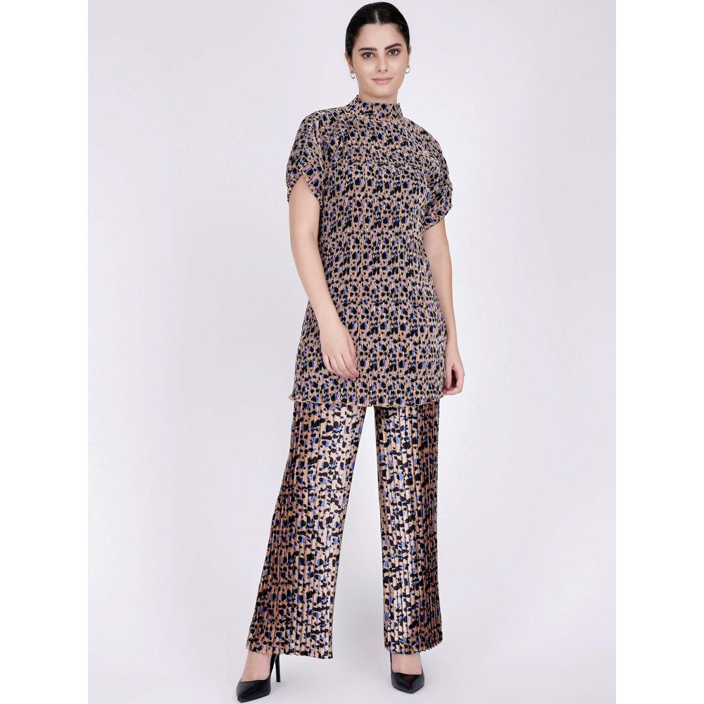 First Resort by Ramola Bachchan Beige Animal Print Top And Pleated Palazzo Set (Set of 2)