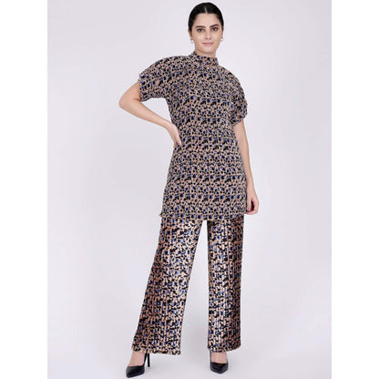 First Resort by Ramola Bachchan Beige Animal Print Top And Pleated Palazzo Set (Set of 2)
