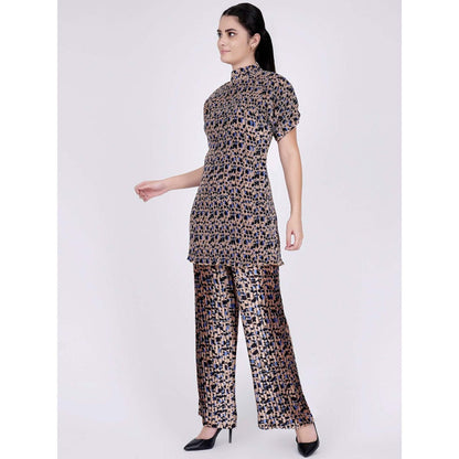 First Resort by Ramola Bachchan Beige Animal Print Top And Pleated Palazzo Set (Set of 2)
