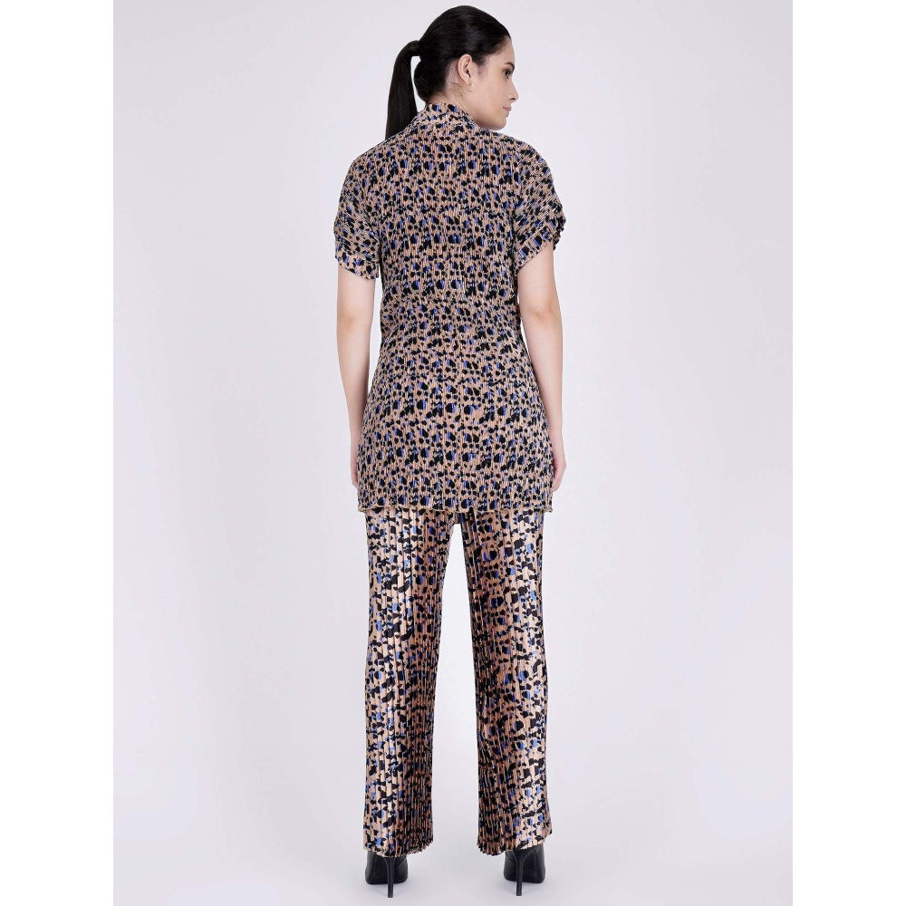 First Resort by Ramola Bachchan Beige Animal Print Top And Pleated Palazzo Set (Set of 2)