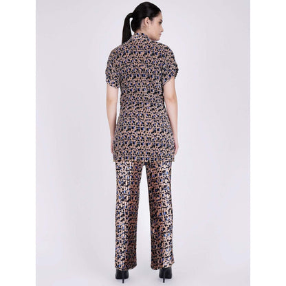 First Resort by Ramola Bachchan Beige Animal Print Top And Pleated Palazzo Set (Set of 2)