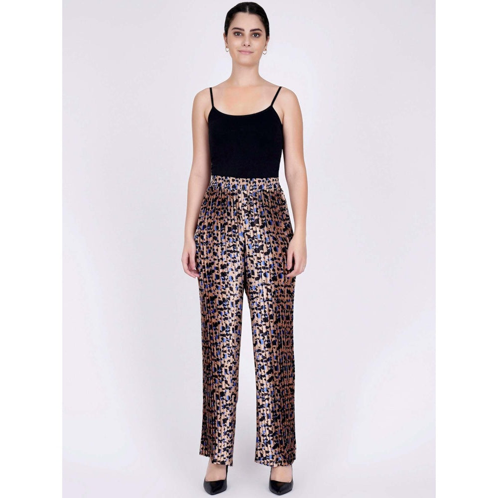 First Resort by Ramola Bachchan Beige Animal Print Top And Pleated Palazzo Set (Set of 2)
