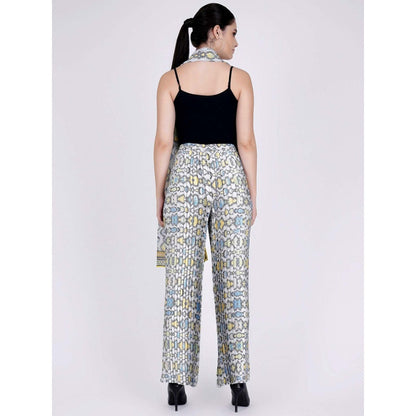 First Resort by Ramola Bachchan Yellow Geometric Pleated Palazzo And Stole Set (Set of 2)