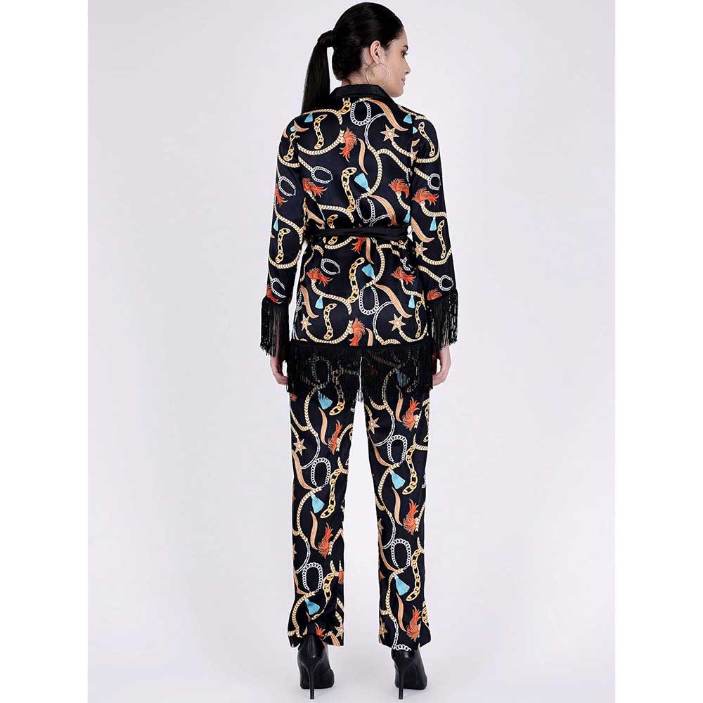 First Resort by Ramola Bachchan Black Chain Print Shirt And Palazzo Pants Set (Set of 3)