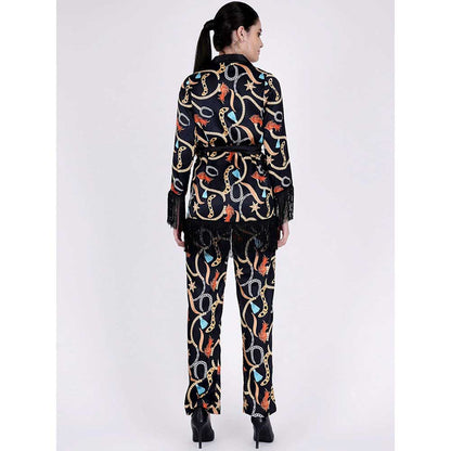 First Resort by Ramola Bachchan Black Chain Print Shirt And Palazzo Pants Set (Set of 3)