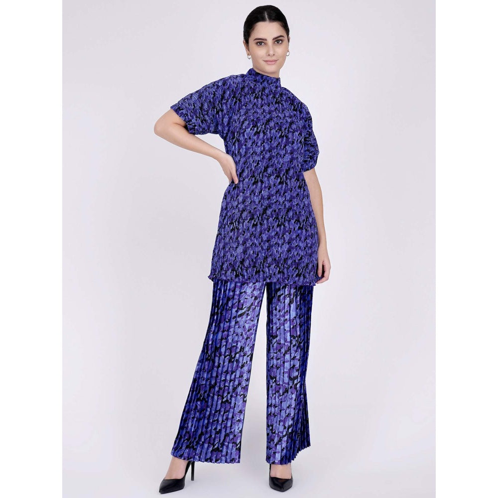 First Resort by Ramola Bachchan Blue Camouflage Print Top And Pleated Palazzo Set (Set of 2)