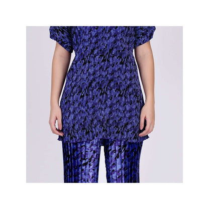 First Resort by Ramola Bachchan Blue Camouflage Print Top And Pleated Palazzo Set (Set of 2)