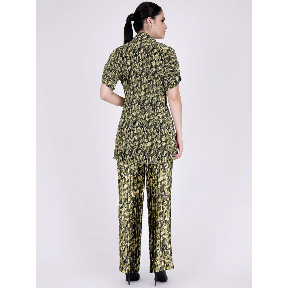 First Resort by Ramola Bachchan Forest Green Camouflage Print Top And Palazzo Set (Set of 2)