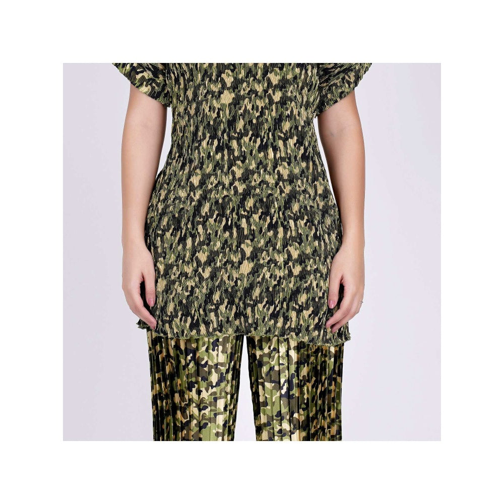 First Resort by Ramola Bachchan Forest Green Camouflage Print Top And Palazzo Set (Set of 2)
